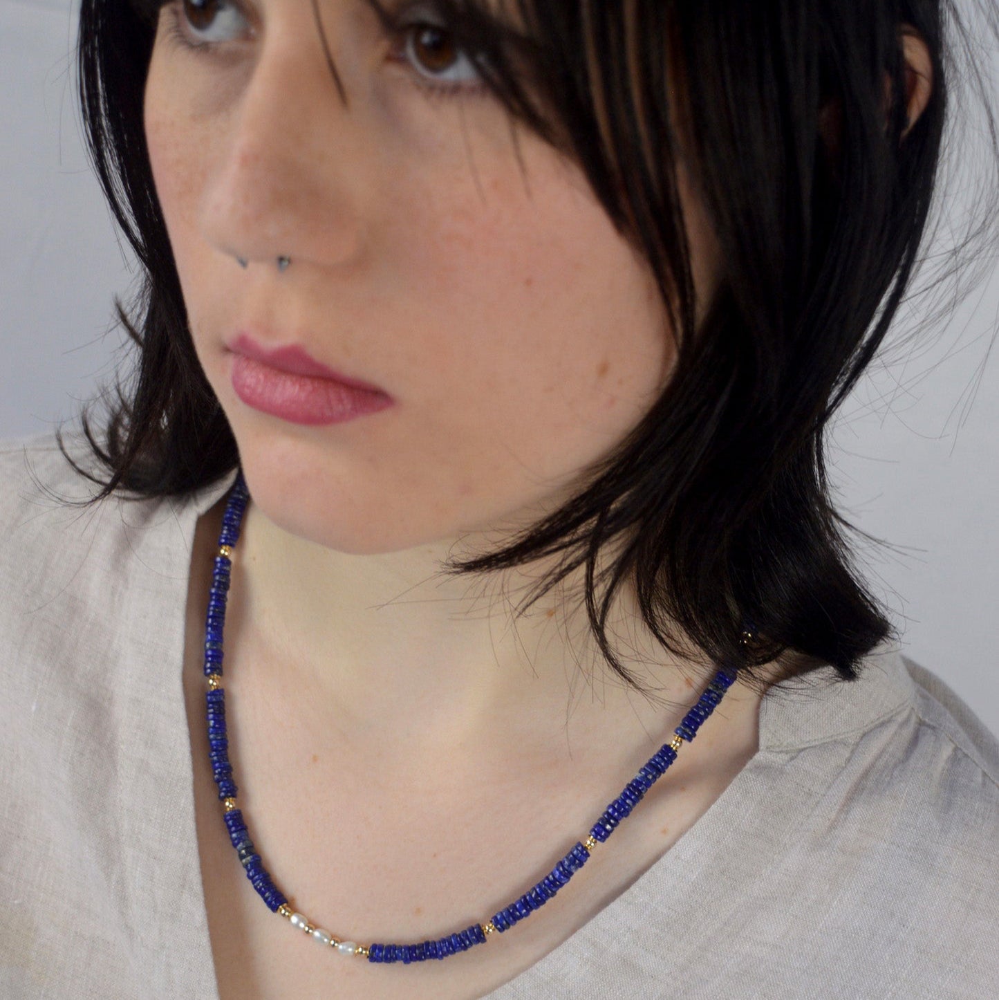 Lapis Lazuli & Pearl Necklace | Solid Gold & Handcrafted