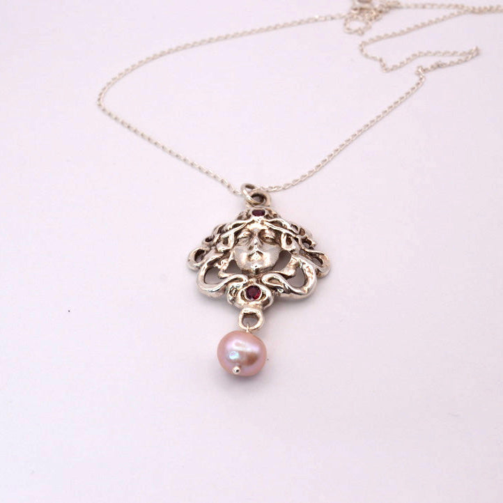 Medusa Necklace | Pink Tourmaline & Pearl in Sterling Silver