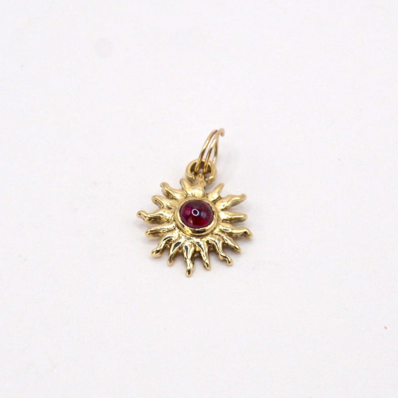 9ct Gold Sun Ra Talisman Charm with Rhodolite Garnet
