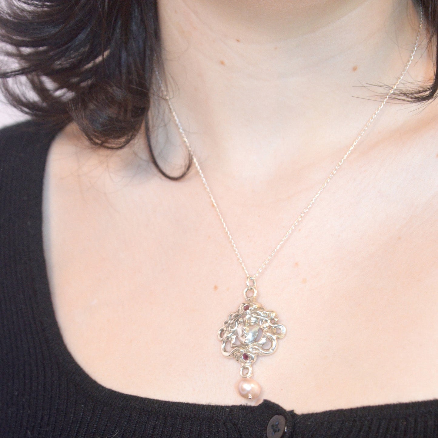 Medusa Necklace | Pink Tourmaline & Pearl in Sterling Silver