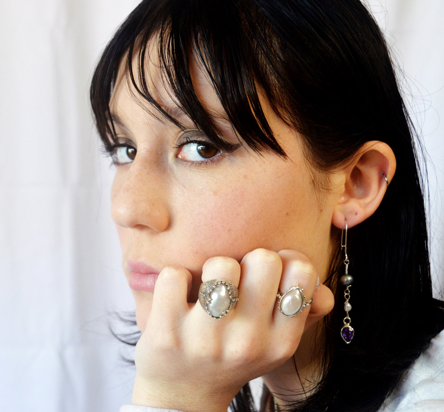 Sterling Silver Freshwater Pearl Ring | Freeform Bezel Setting