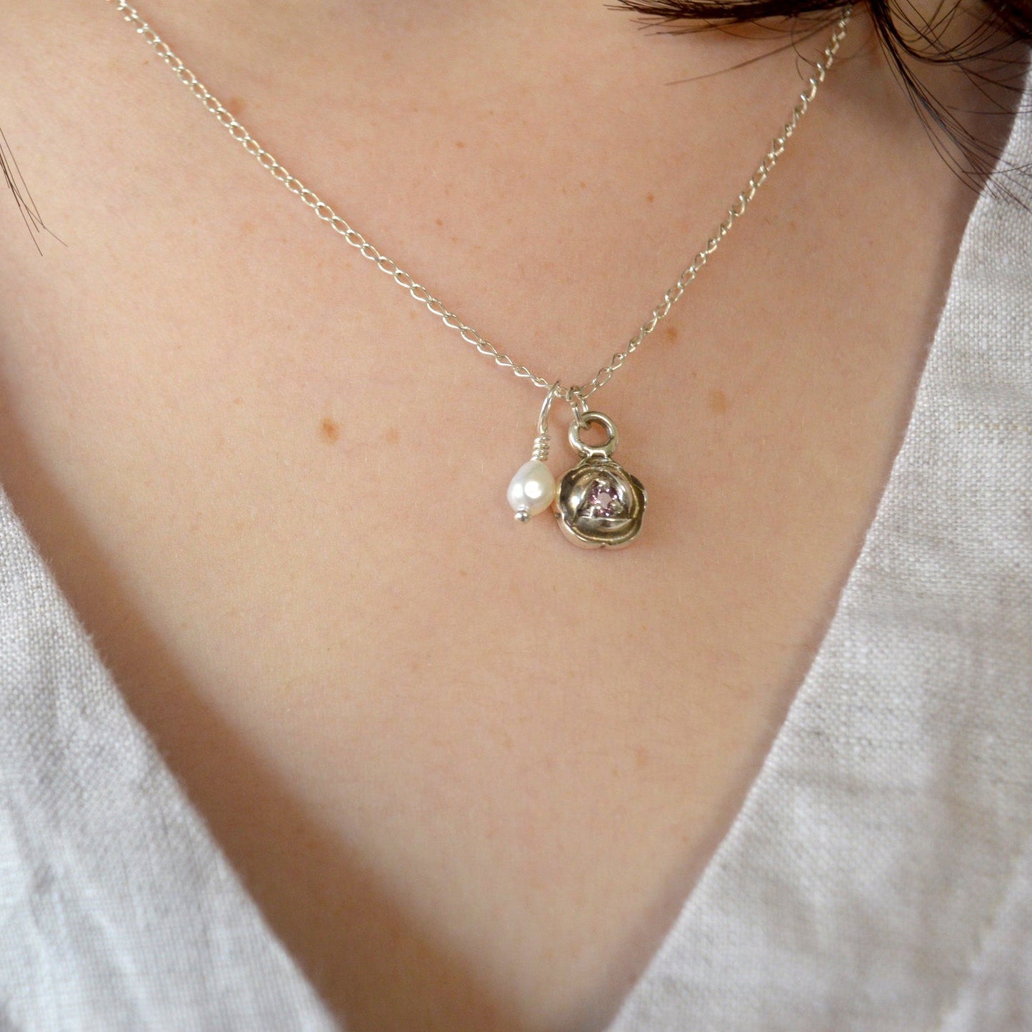 Venus Rose Necklace | Ancient Sterling Silver & Sapphire Talisman