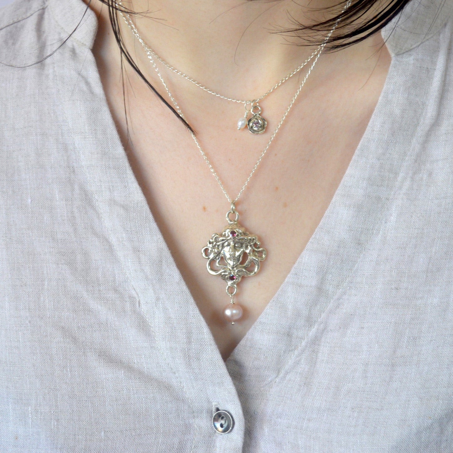 Venus Rose Necklace | Ancient Sterling Silver & Sapphire Talisman