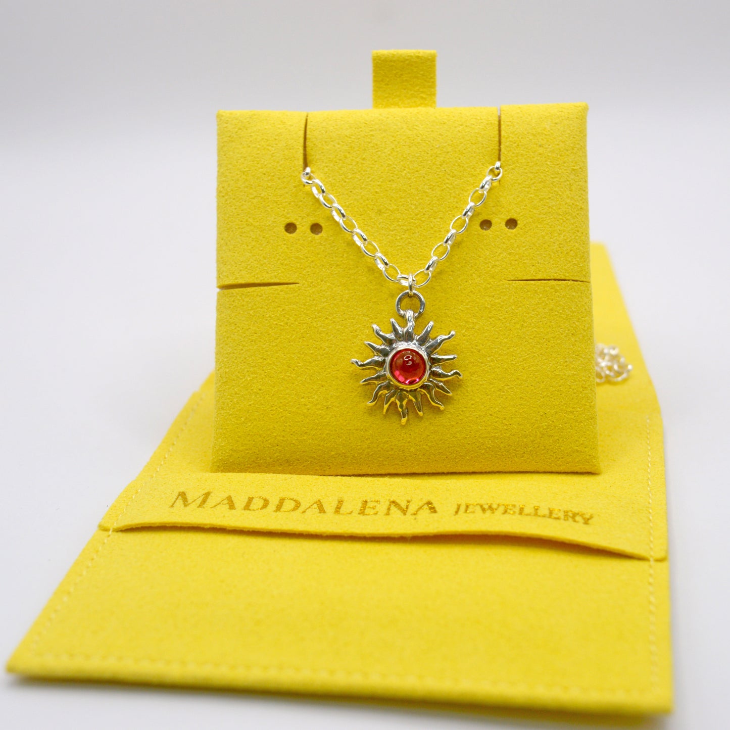 Sunna Necklace | Carved Sun Pendant with Tourmaline Gemstone