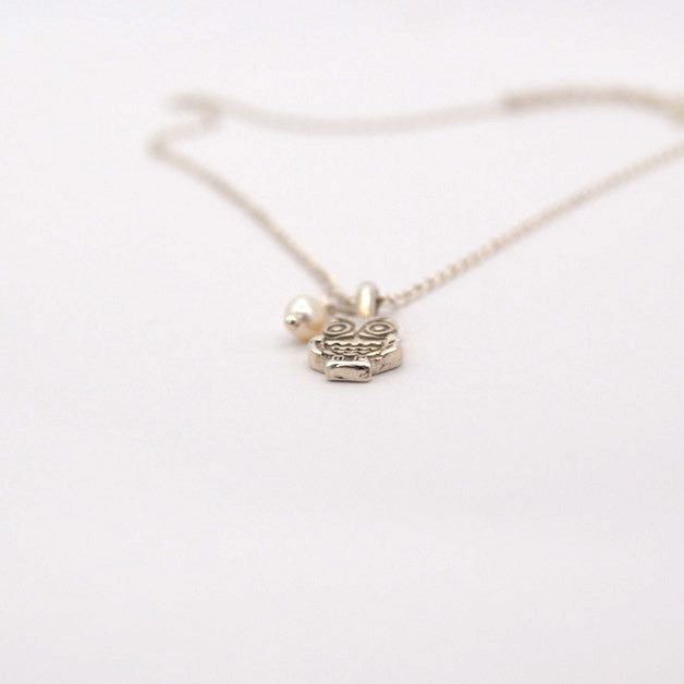 Starlight Owl | Elegant Silver Owl & Pearl Necklace