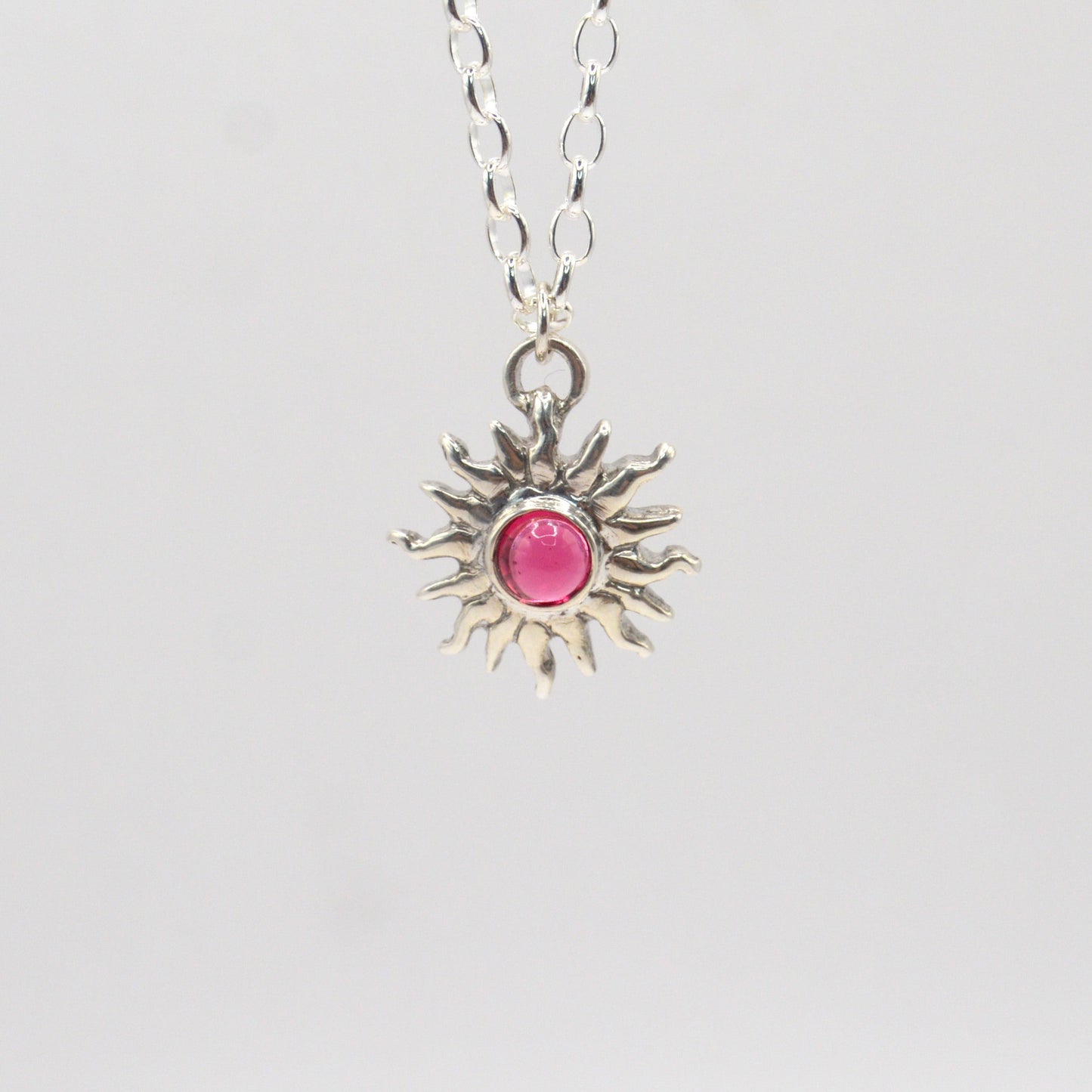 Sunna Necklace | Carved Sun Pendant with Tourmaline Gemstone