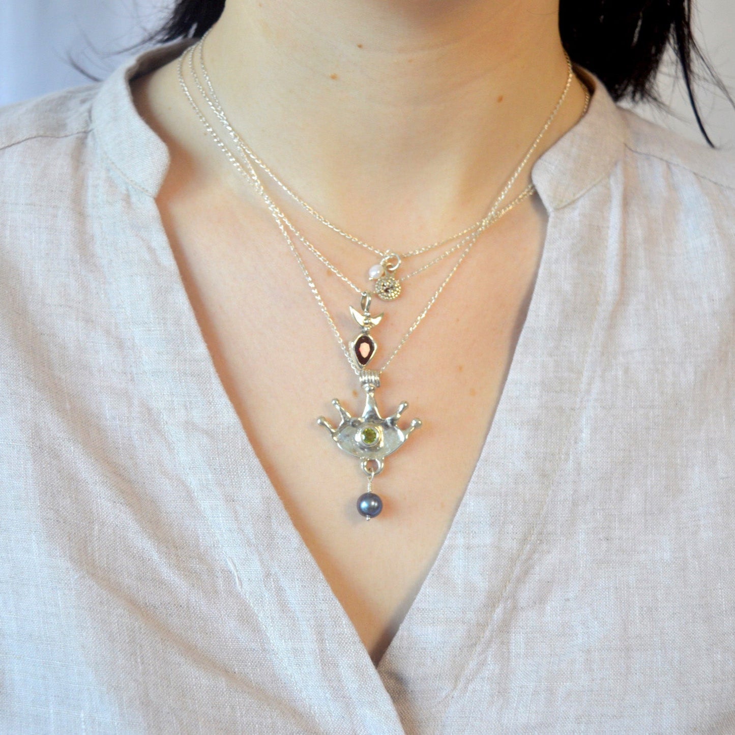 Wildflower Charm Necklace | Sterling Silver with Freshwater Pearl