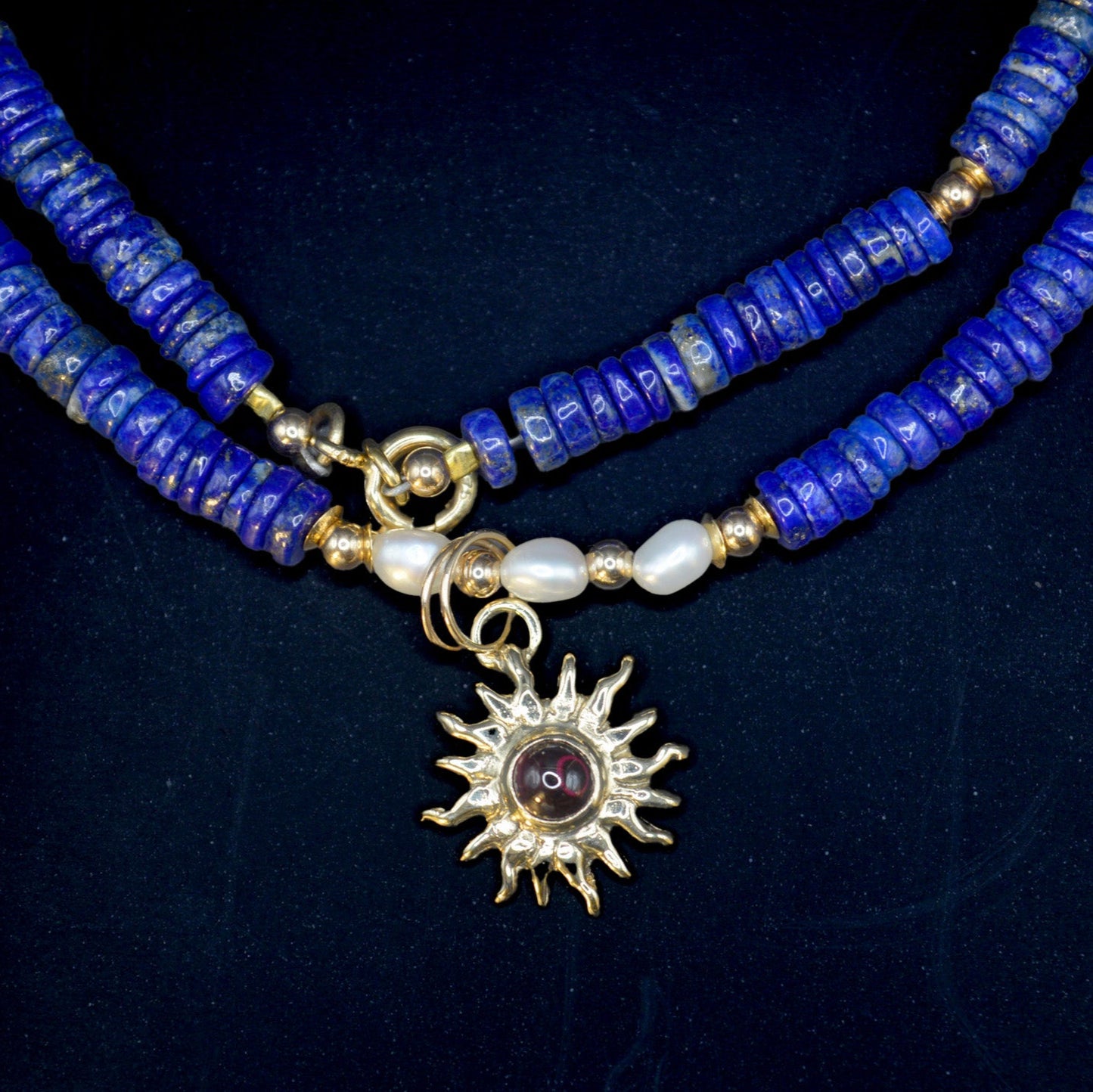 9ct Gold Sun Ra Talisman Charm with Rhodolite Garnet