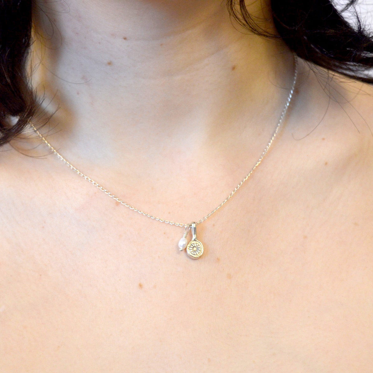 Wildflower Charm Necklace | Sterling Silver with Freshwater Pearl