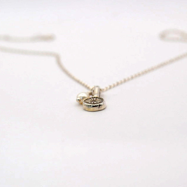 Wildflower Charm Necklace | Sterling Silver with Freshwater Pearl