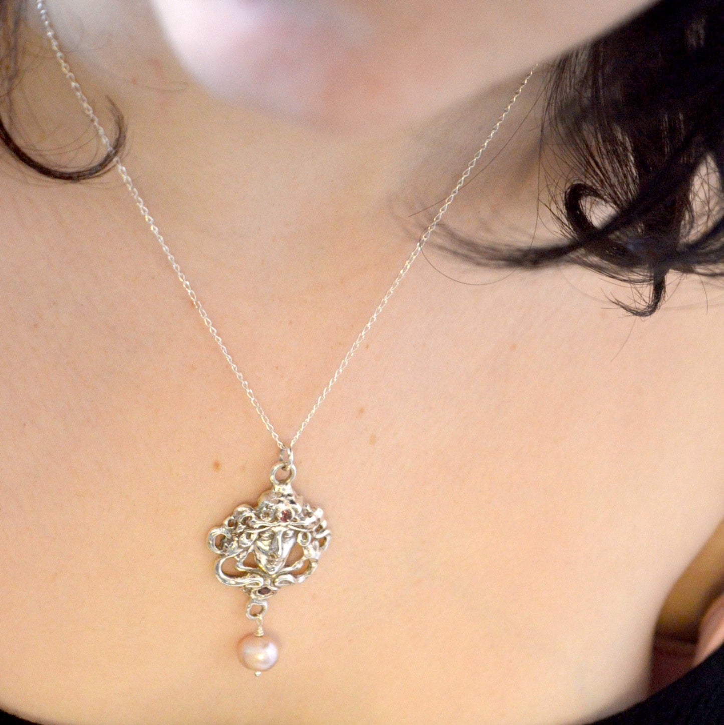 Medusa Necklace | Pink Tourmaline & Pearl in Sterling Silver