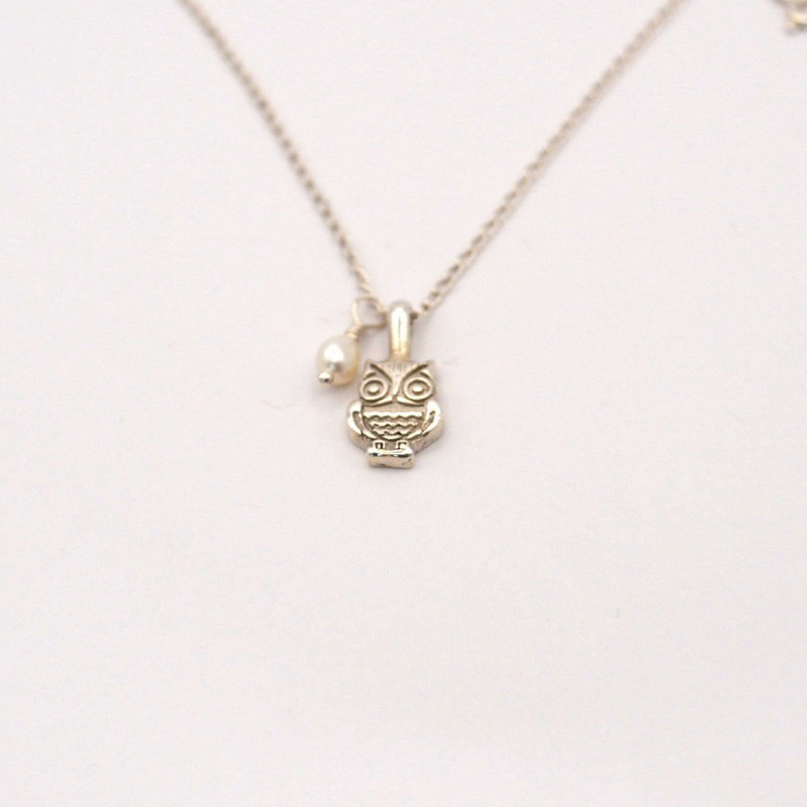 Starlight Owl | Elegant Silver Owl & Pearl Necklace