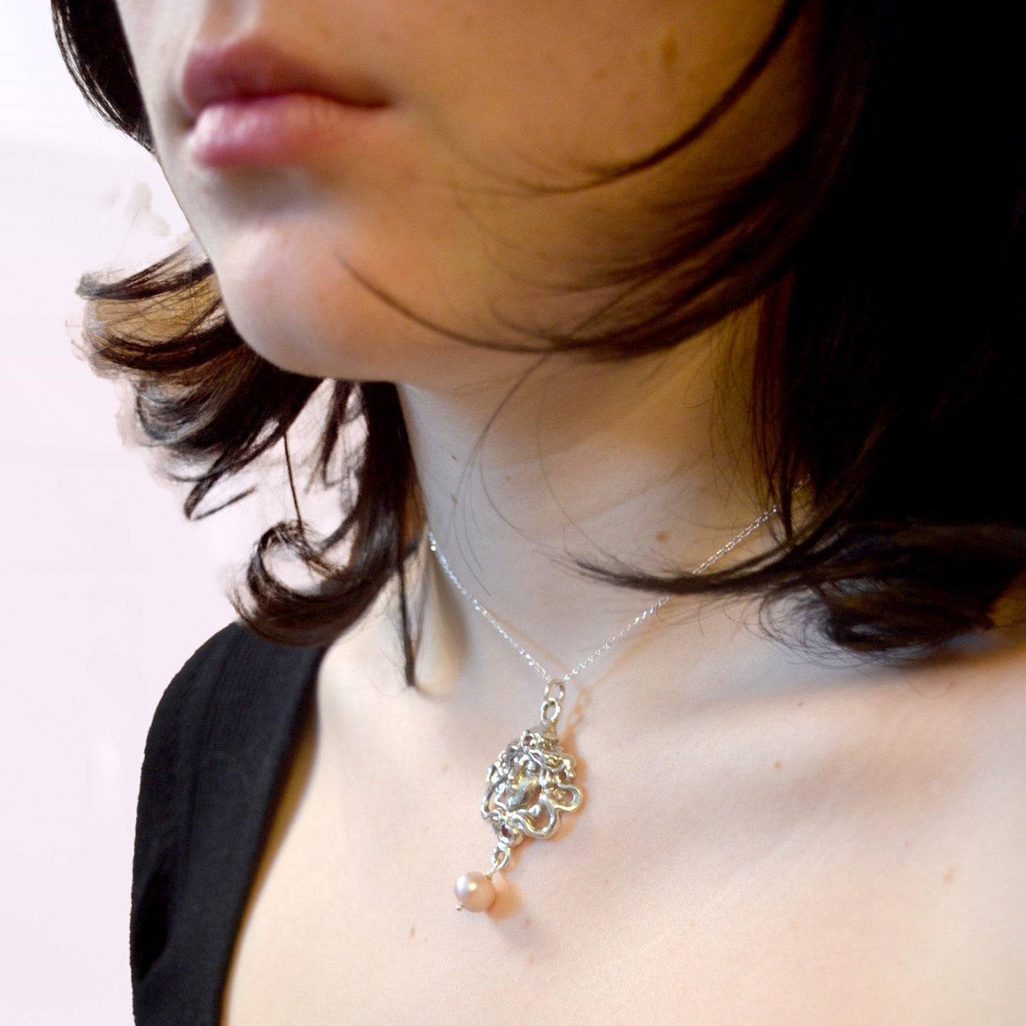 Medusa Necklace | Pink Tourmaline & Pearl in Sterling Silver