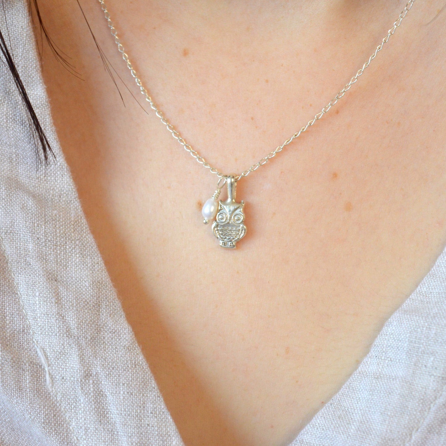 Starlight Owl | Elegant Silver Owl & Pearl Necklace