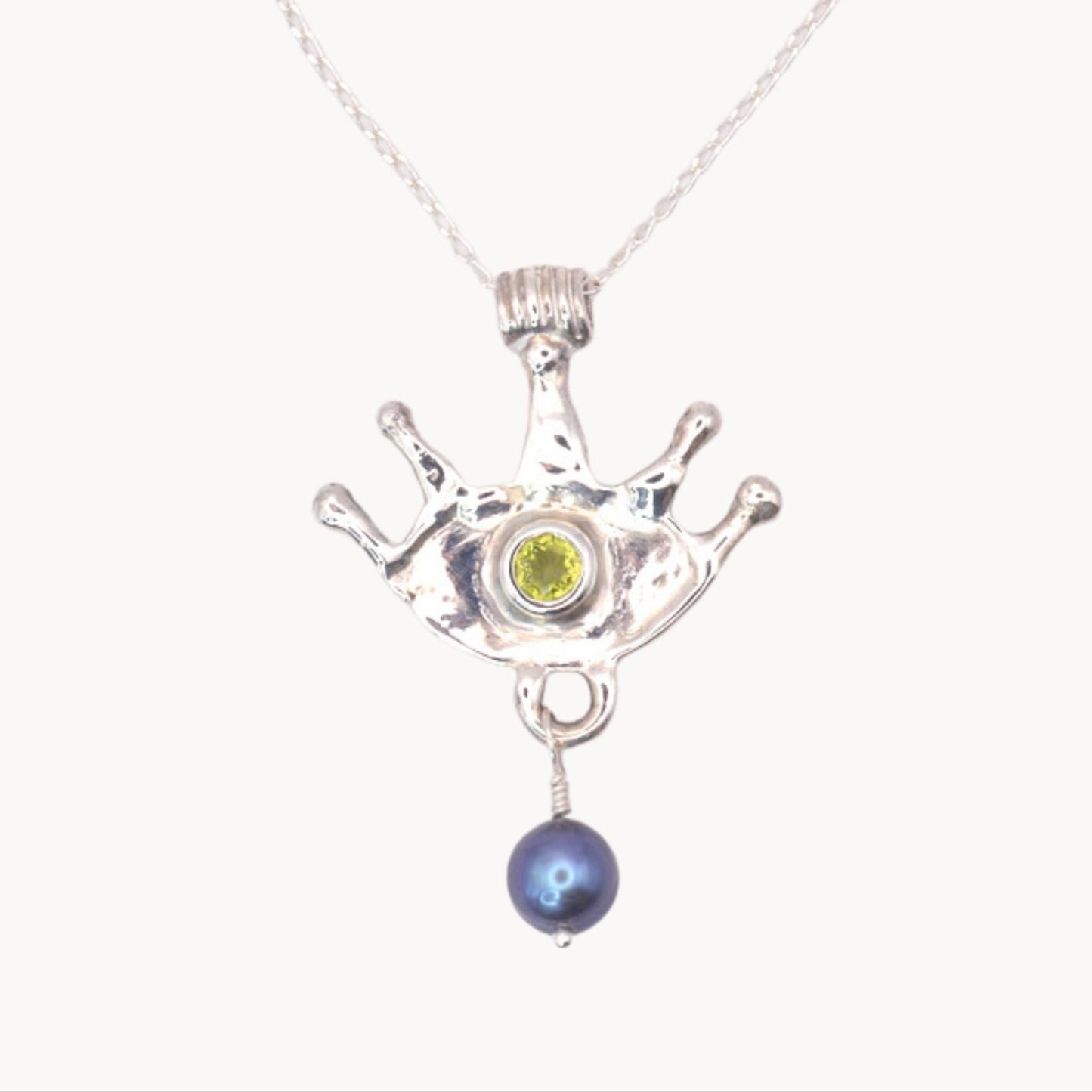 Third Eye Necklace | Spiritual Talisman with Peridot & Pearl