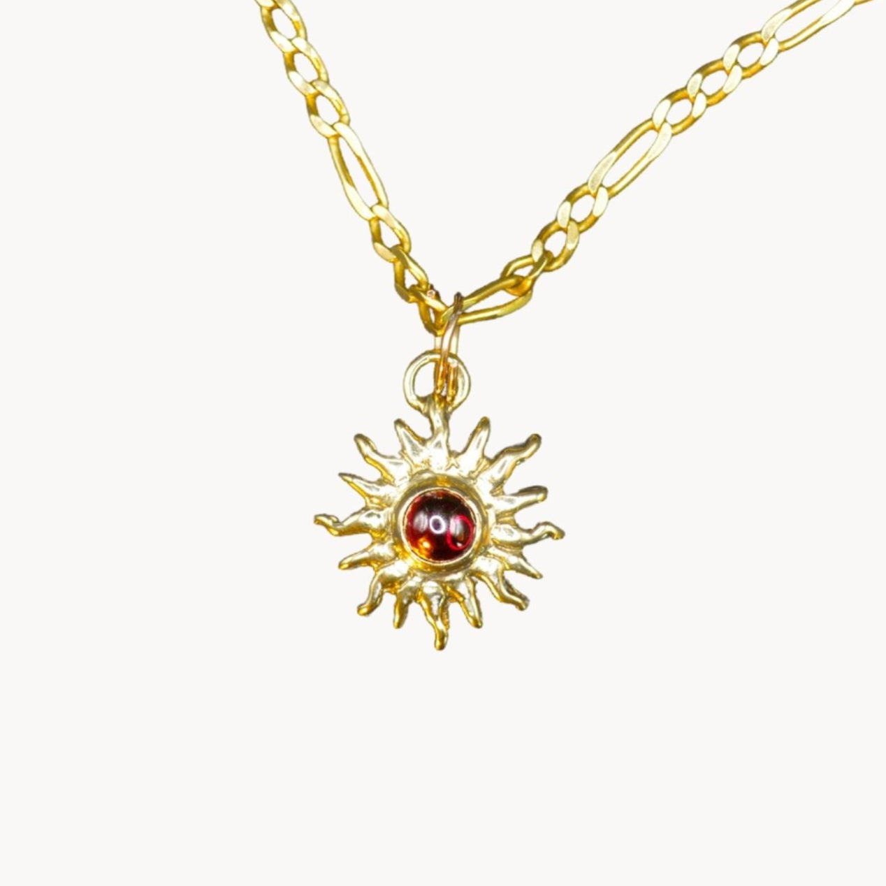 9ct Gold Sun Ra Talisman Charm with Rhodolite Garnet