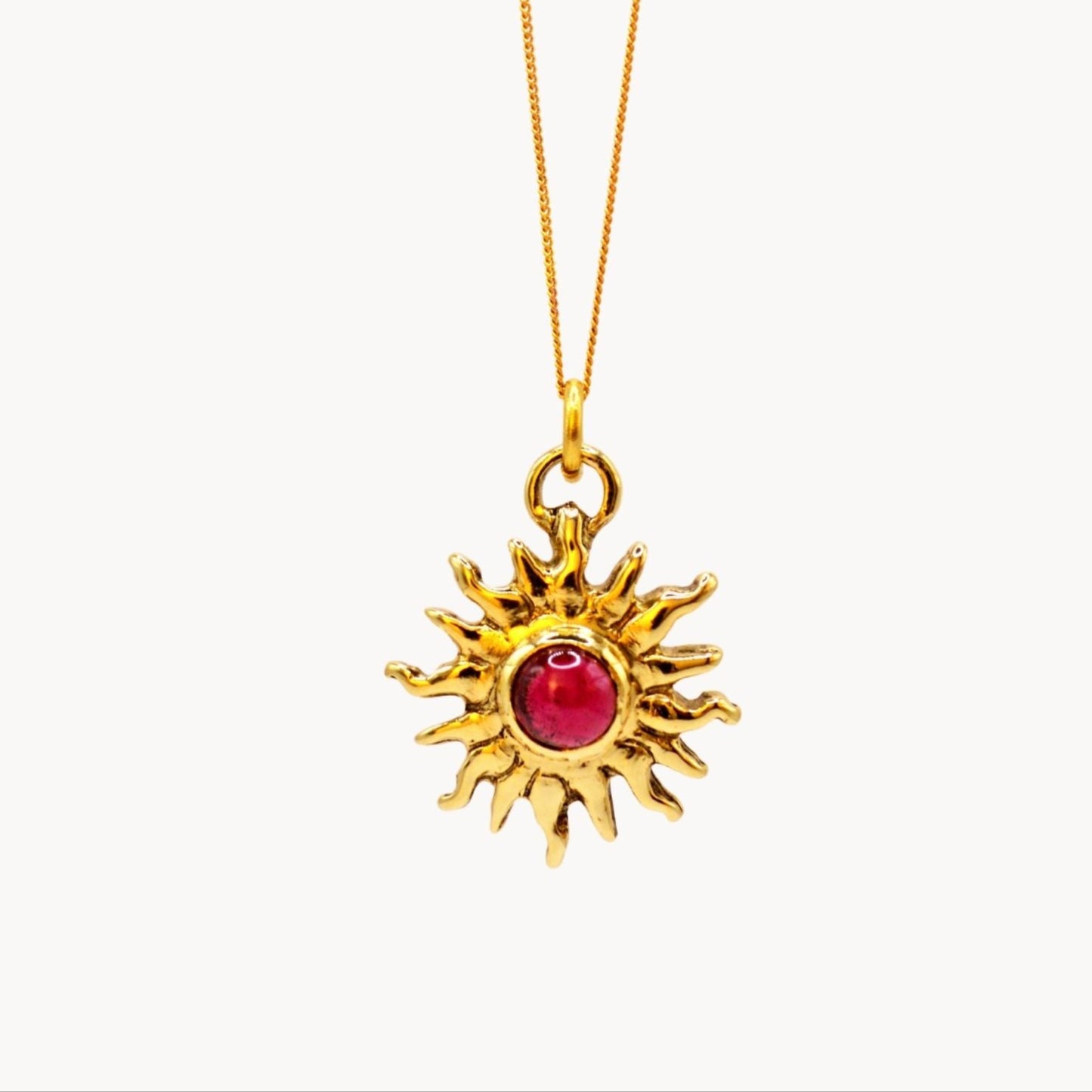 9ct Gold Sun Ra Talisman Charm with Rhodolite Garnet