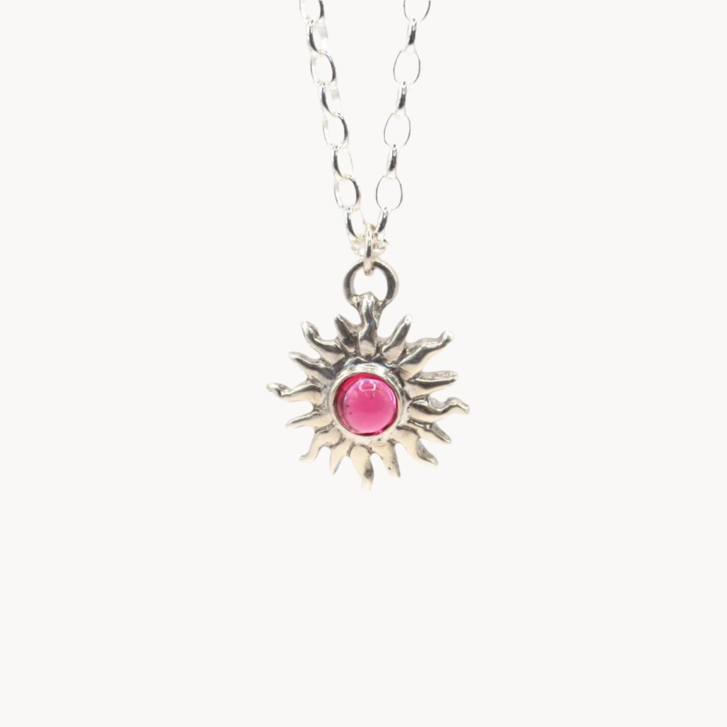 Sunna Necklace | Carved Sun Pendant with Tourmaline Gemstone