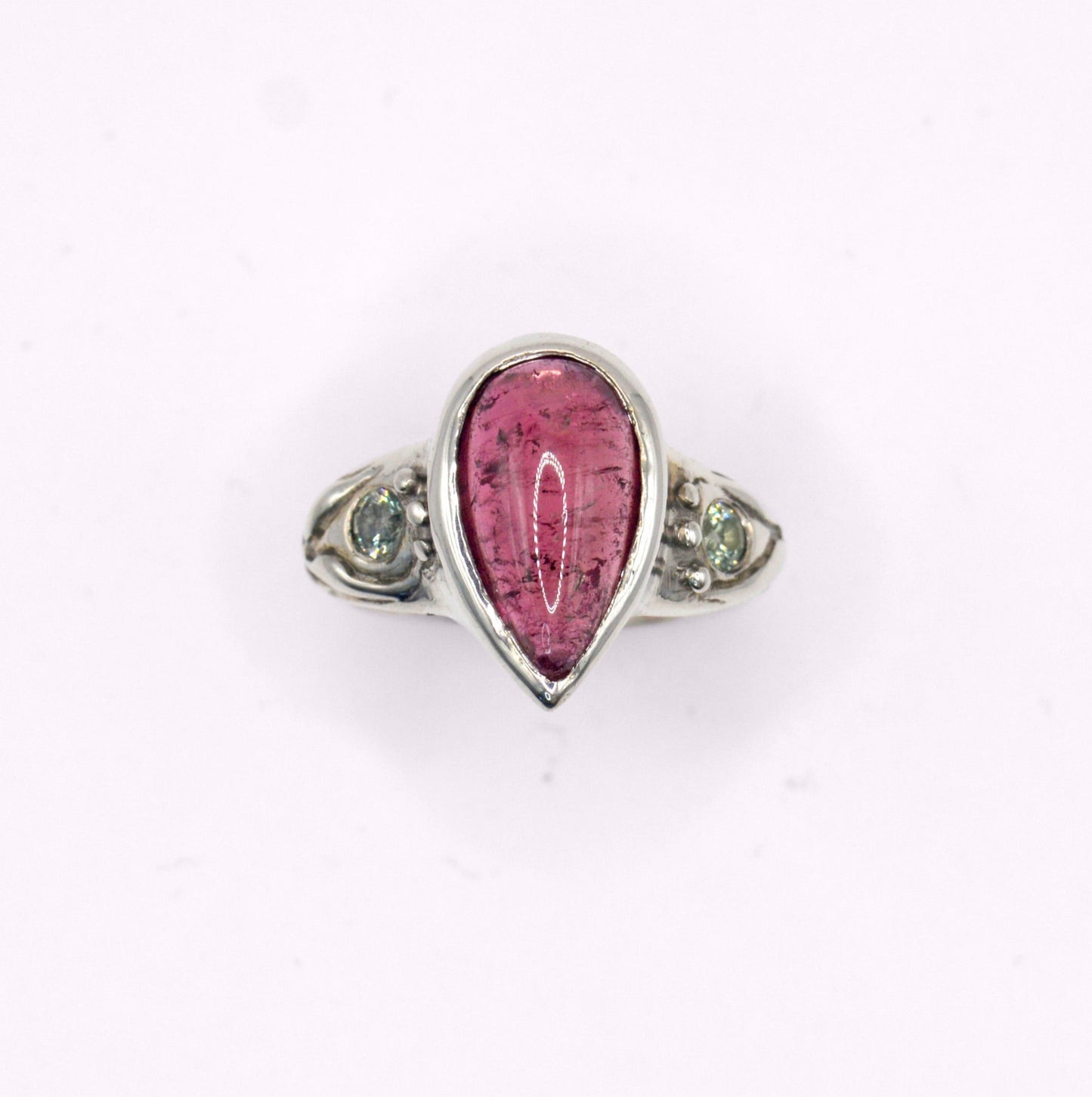 Celeste Ring | Sterling Silver & Pink Tourmaline Drop Ring with Blue Sapphires