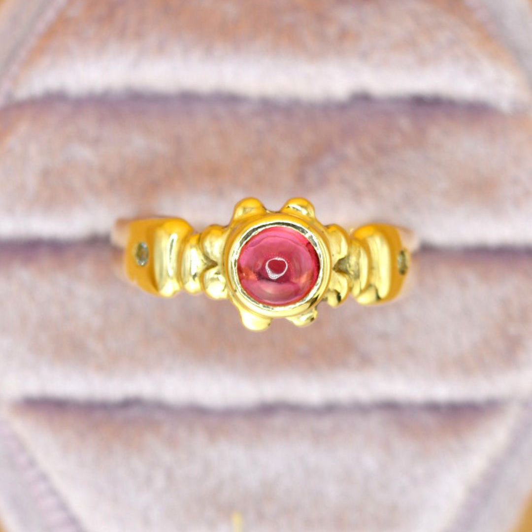 Guinevere Ring | Solid 9ct Gold Pink Tourmaline & Blue Sapphire Floral Ring