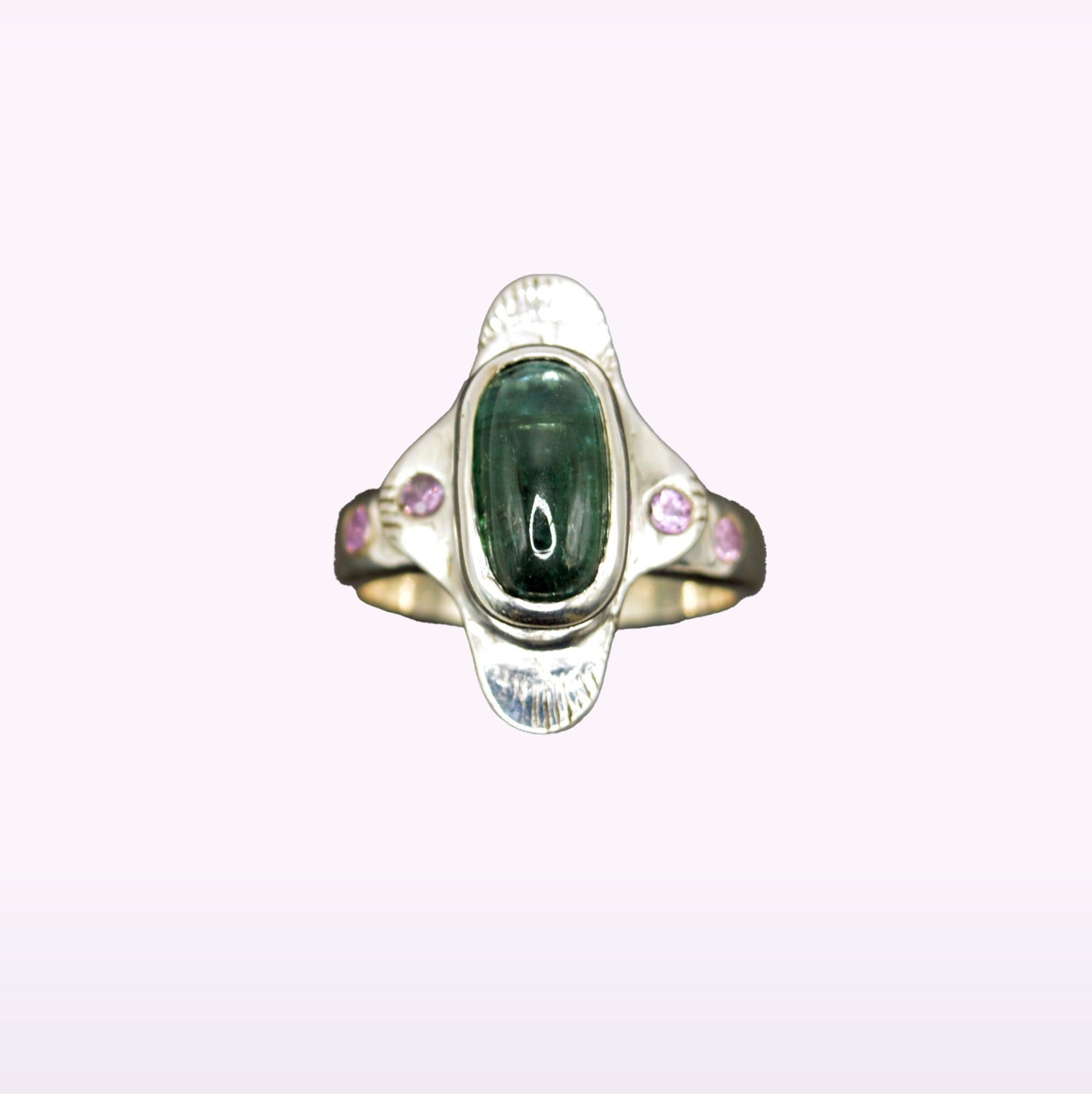 Igraine Ring | Sea Green Tourmaline Ring & Pink Sapphires
