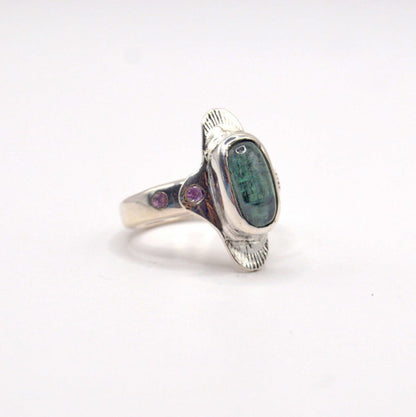 Igraine Ring | Sea Green Tourmaline Ring & Pink Sapphires