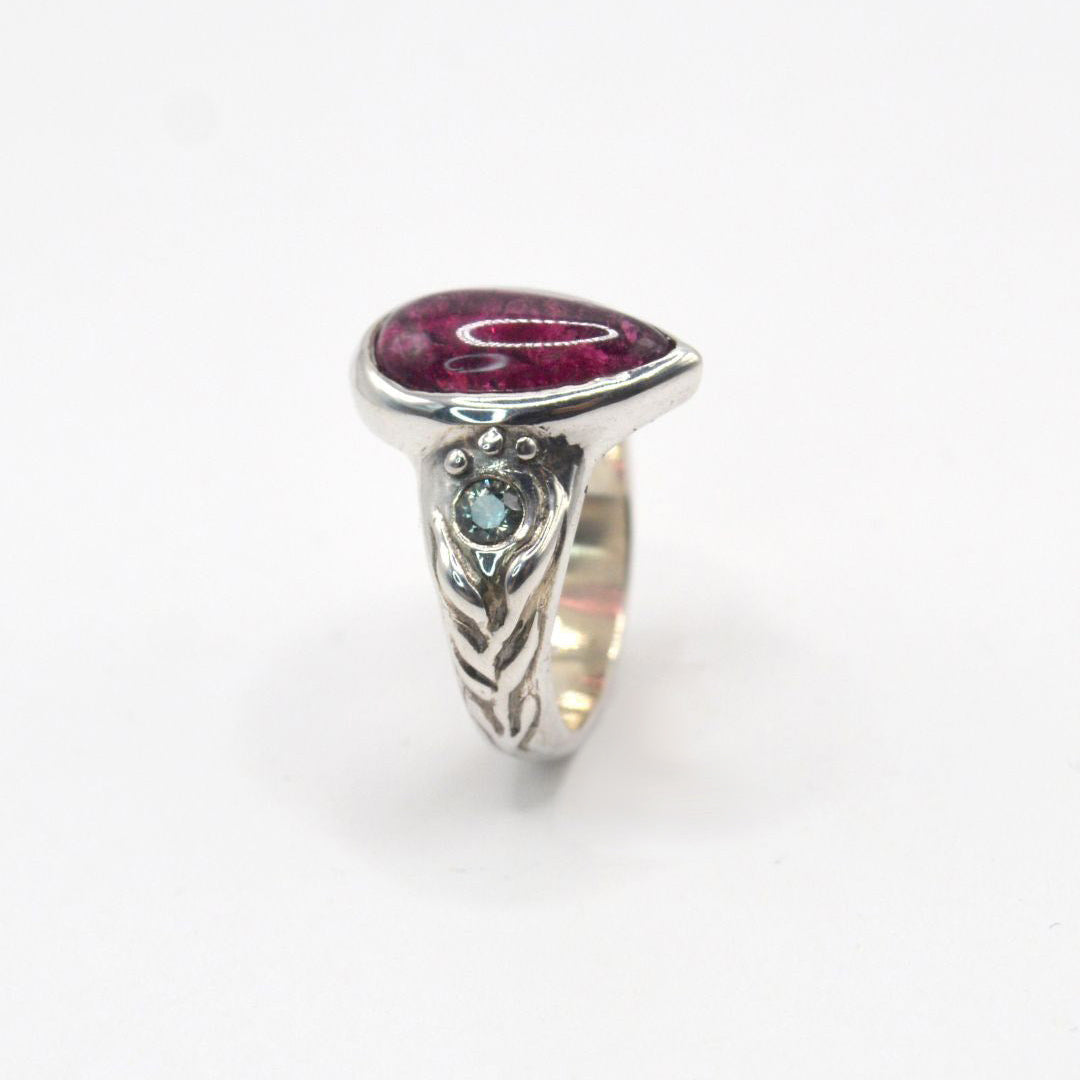 Celeste Ring | Sterling Silver & Pink Tourmaline Drop Ring with Blue Sapphires