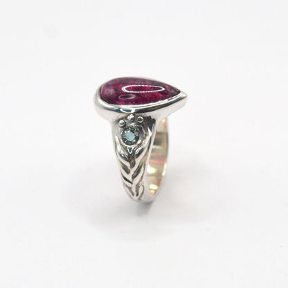 Celeste Ring | Sterling Silver & Pink Tourmaline Drop Ring with Blue Sapphires