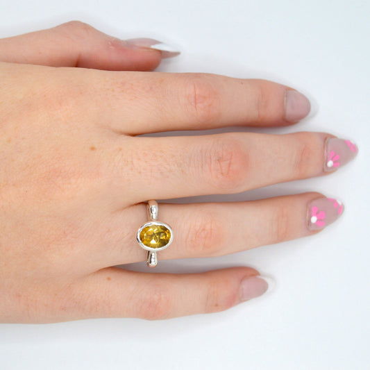 Solara's Radiance | Art Deco Sterling Silver Ring with Citrine