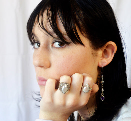 Sterling Silver Freshwater Pearl Ring | Freeform Bezel Setting