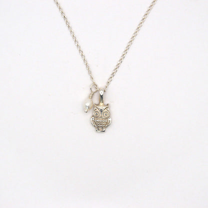 Starlight Owl | Elegant Silver Owl & Pearl Necklace