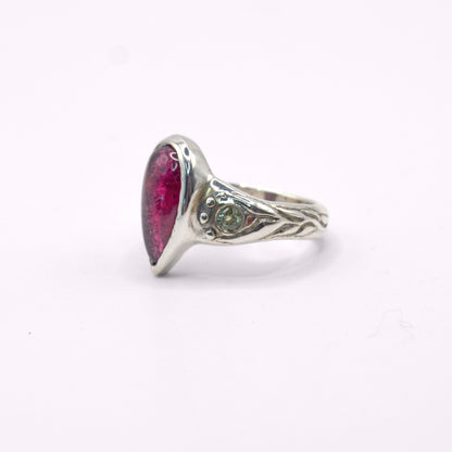 Celeste Ring | Sterling Silver & Pink Tourmaline Drop Ring with Blue Sapphires