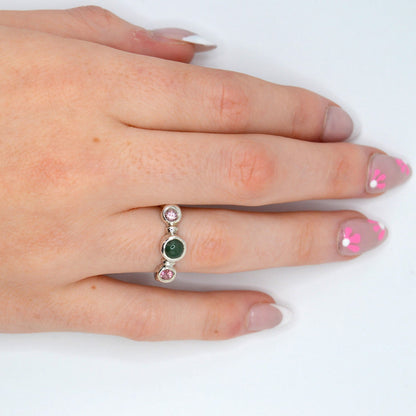 Gaia Ring | Roman-Inspired Sterling Silver Ring with Jade & Pink Tourmaline