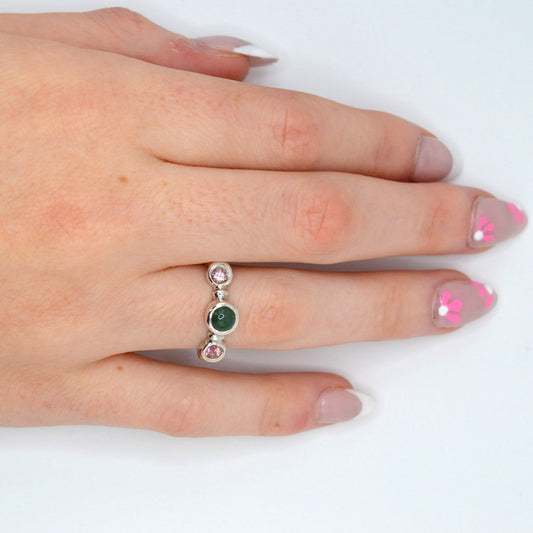 Gaia Ring | Roman-Inspired Sterling Silver Ring with Jade & Pink Tourmaline