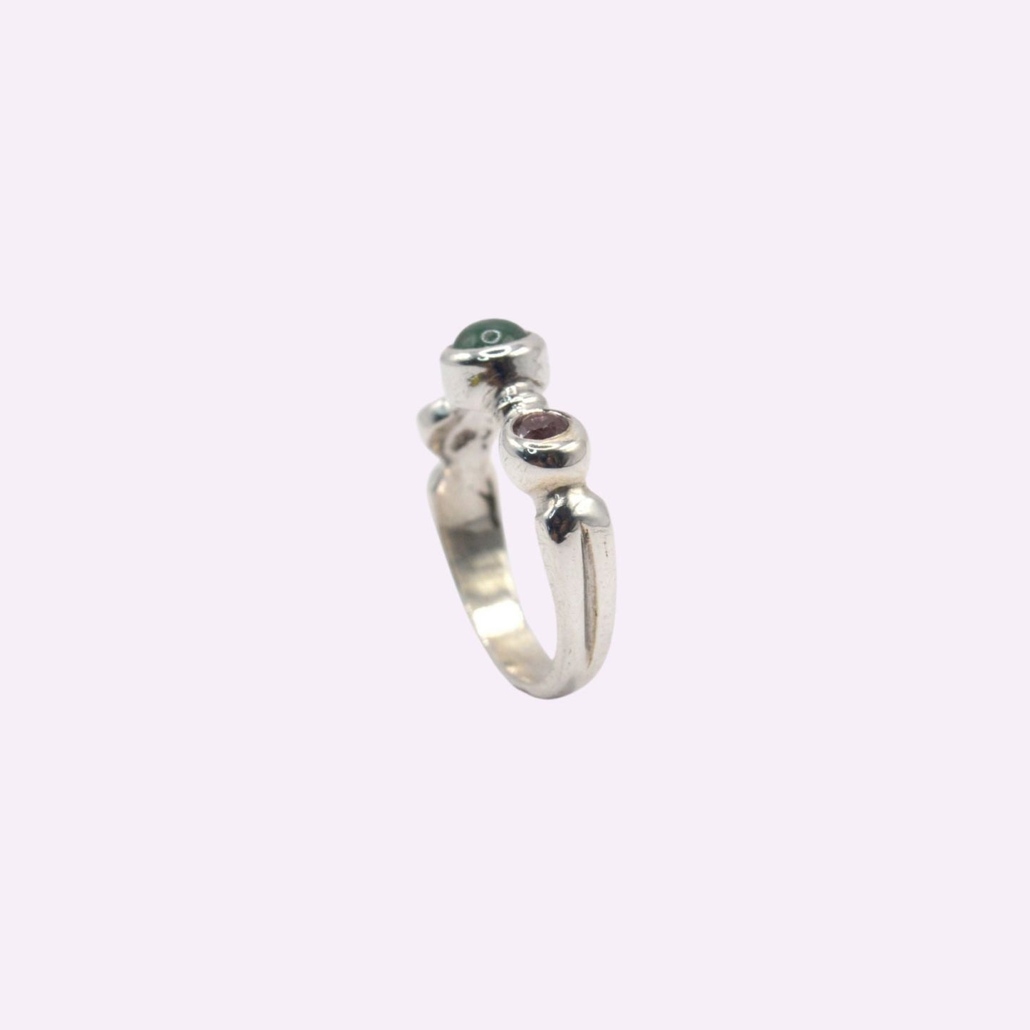 Gaia Ring | Roman-Inspired Sterling Silver Ring with Jade & Pink Tourmaline
