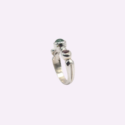 Gaia Ring | Roman-Inspired Sterling Silver Ring with Jade & Pink Tourmaline