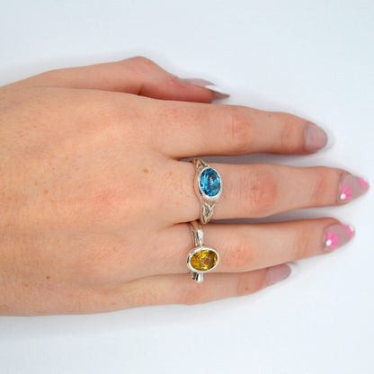 Solara's Radiance | Art Deco Sterling Silver Ring with Citrine