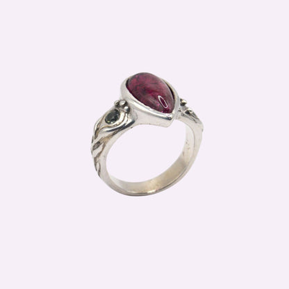 Celeste Ring | Sterling Silver & Pink Tourmaline Drop Ring with Blue Sapphires