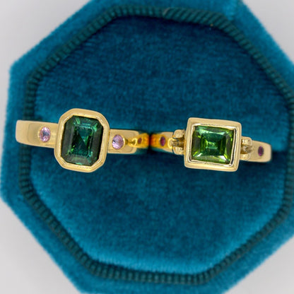 Nimue Ring | 9ct Solid Gold Forest Green Tourmaline Ring with Pink Sapphires