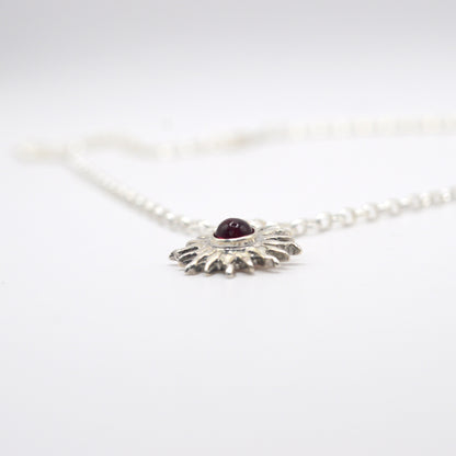 Sunna Necklace | Carved Sun Pendant with Tourmaline Gemstone