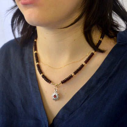 Exquisite Garnet and Solid Gold Necklace