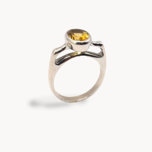 Solara's Radiance | Art Deco Sterling Silver Ring with Citrine