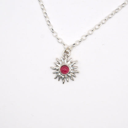 Sunna Necklace | Carved Sun Pendant with Tourmaline Gemstone