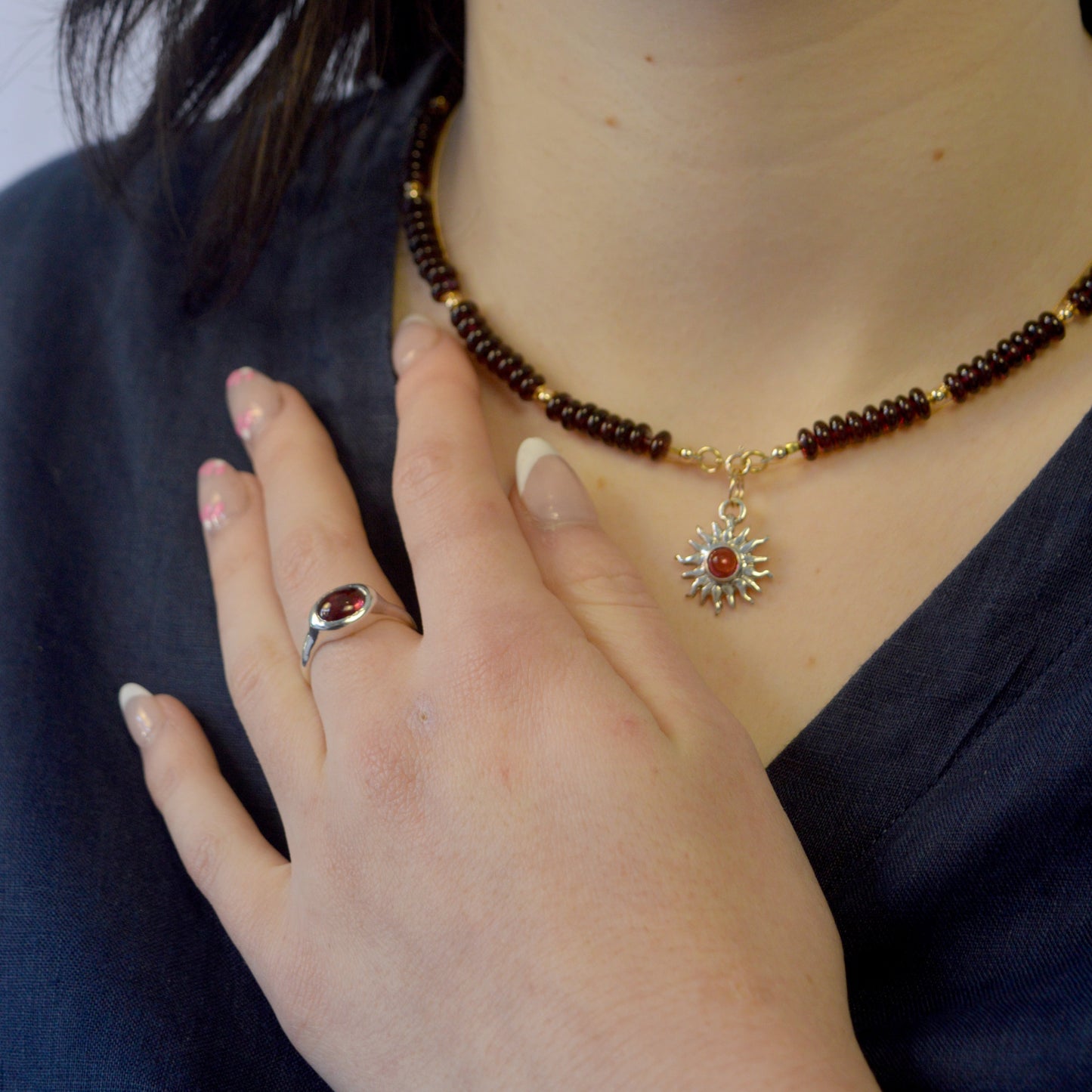 Raspberry Gaze Ring | Sterling Silver Garnet Ring