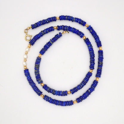 Lapis Lazuli & Pearl Necklace | Solid Gold & Handcrafted