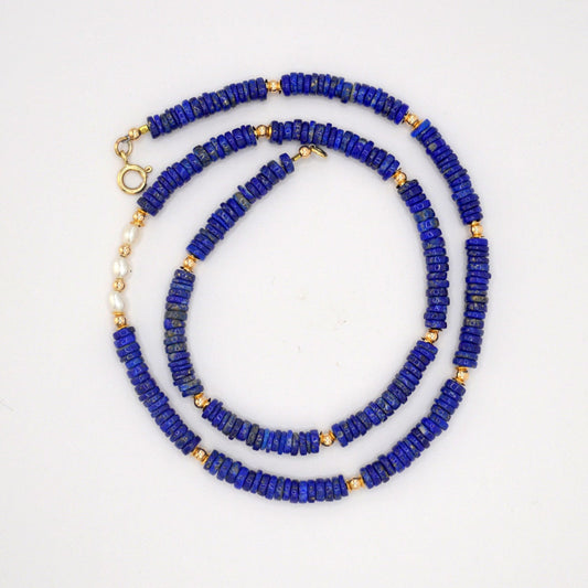Lapis Lazuli & Pearl Necklace | Solid Gold & Handcrafted