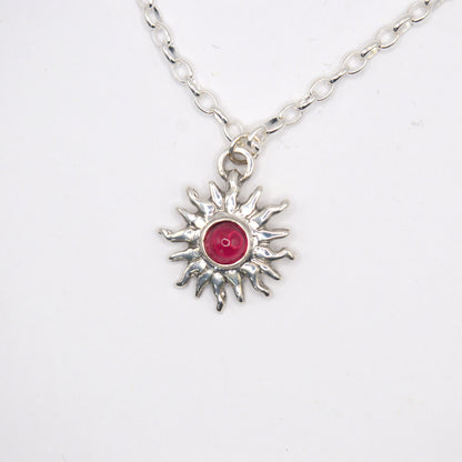 Sunna Necklace | Carved Sun Pendant with Tourmaline Gemstone