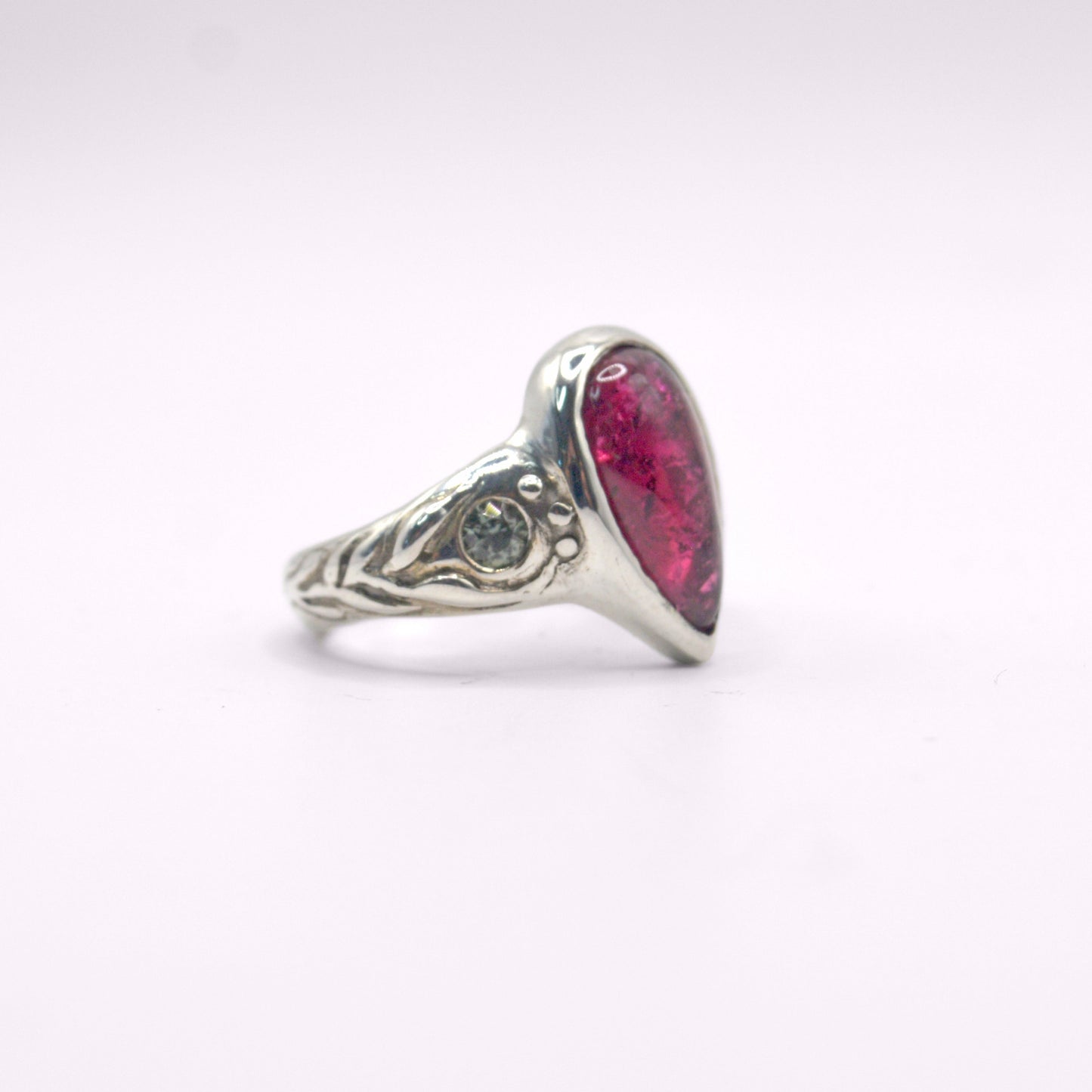 Celeste Ring | Sterling Silver & Pink Tourmaline Drop Ring with Blue Sapphires