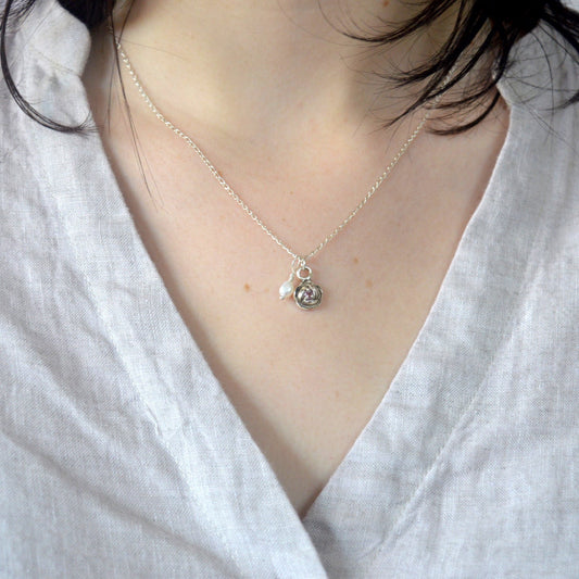 Venus Rose Necklace | Ancient Sterling Silver & Sapphire Talisman