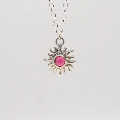 Sunna Necklace | Carved Sun Pendant with Tourmaline Gemstone